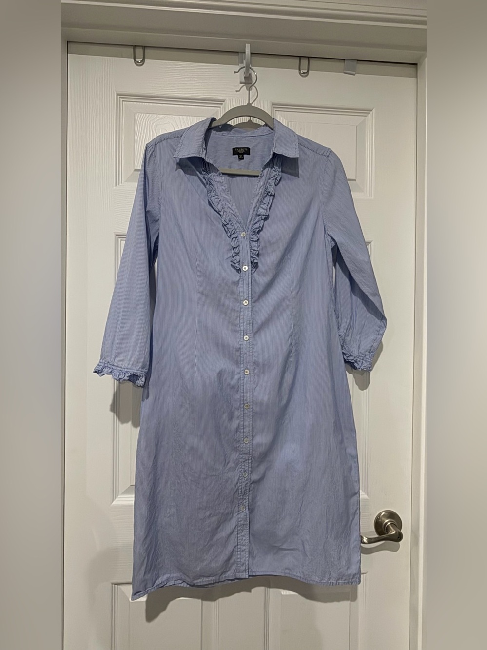 Talbots Light Blue Ruffle-Trim Midi Shirt Dress